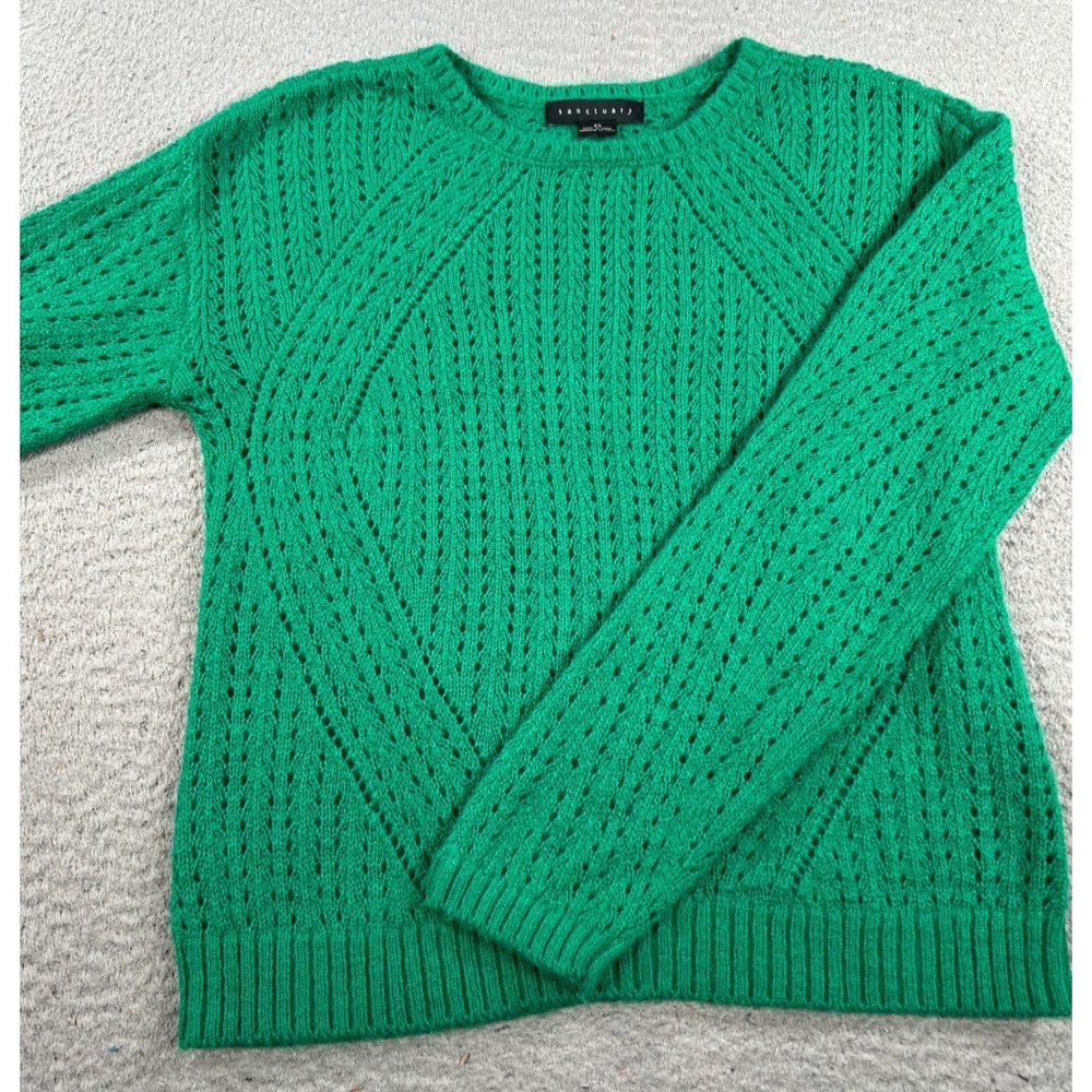 Sanctuary Sweater Women's XS Green Open-Knit Cozy Holiday Preppy Grandma Stretch